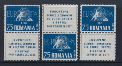 ROMANIA EXIL 1960 EMISIUNEA 22 SERIE DANTELATA CU VIGNETA MNH foto