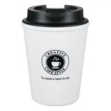 Pahar Plastic Creative Cafe Style, Capacitate 300 ml, Alb Negru, Capac cu Filet, Oem
