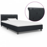 Cadru de pat, negru, 100 x 200 cm, piele ecologică, Cires, Dublu, Cu polite semirotunde, vidaXL