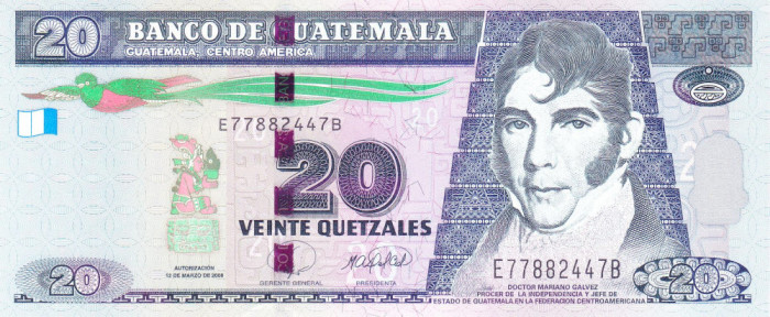 Bancnota Guatemala 20 Quetzales 2008 - P118 UNC