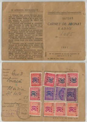 Romania, Carnet de abonat radio, Bucuresti, 1961 foto