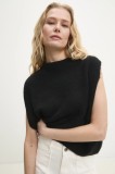 Answear Lab vesta cu lana femei, culoarea negru