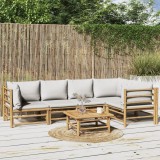 VidaXL Set mobilier de grădină cu perne gri deschis, 6 piese, bambus