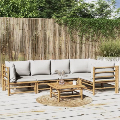 Gossi set mobilier de gradina cu perne gri deschis, 6 piese, bambus foto