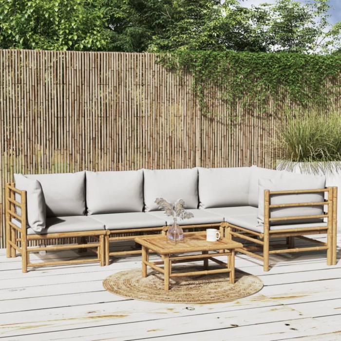 Gossi set mobilier de gradina cu perne gri deschis, 6 piese, bambus