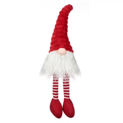 Figurina Decorativa Craciun Gnome, Caciula Catifelata Rosie, Barba Lunga, Picioare Suspendabile, 41cm foto
