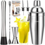 Set Cocktail Shaker Ruhhy 6 Piese, 700ml, Otel Inoxidabil, Argintiu - Kit Barman Profesional