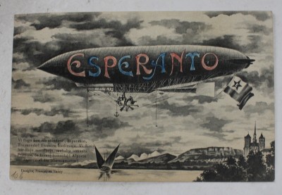 ZEPPELIN CU INSCRIPTIA &amp;#039; ESPERANTO &amp;#039; , CARTE POSTALA ILUSTRATA , INCEPUTUL SEC. XX foto