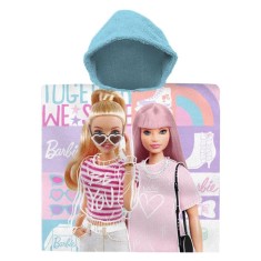 Prosop de plaja tip poncho din bumbac, 60 x 120 cm cu imprimeu Barbie