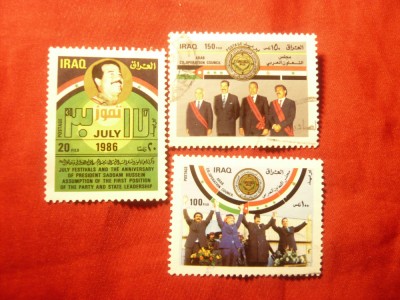 3 Timbre Irak 1986 si 1989 cu Sadam Husein , stampilate foto