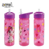 Sticlă apă plastic cu pai S-Cool Unicorn, 600ml, 23x8.5x6.6 cm