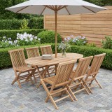 Set de Mobilier pentru Gradina 7 buc. natural Lemn solid de tec