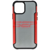 Husa iPhone 12, TPU+PC, Fibra Carbon, Rosu, Protectie Premium