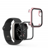 Set 2 huse kwmobile pentru Apple Watch 7 /Watch 6/Watch 5, Plastic, Transparent/Roz, 60128.02