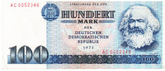 Germania DDR RDG 100 Mark 1975 Seria AC 6052346 foto