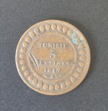 Tunisia 5 Centimes 1917 moneda bronz km # 235 Muhammad V