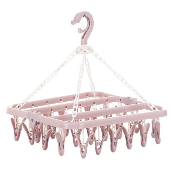 Uscator de rufe flippy, 32 de cleme, plastic, pliabil, rotire 360 grade, 32x32 cm, roz