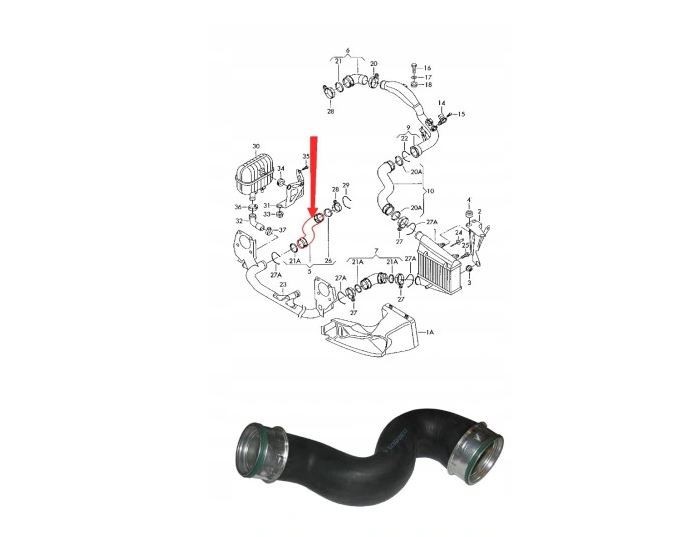 Furtun intercooler, supraalimentare Skoda Superb 2002-2008; Vw Passat (B5) 2000-2005, cauciuc, motorizare 1.8 T benzina; 1.9 TDI si 2.0 TDI diesel, 3