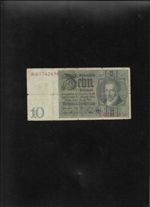 Germania 10 marci mark 1929 seria07742636 uzata