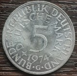 (A901) MONEDA DIN ARGINT GERMANIA - 5 MARK 1974, LIT G, 11,2 GRAME. PURITATE 625, Europa