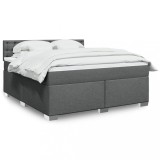 Cumpara ieftin Pat box spring cu saltea, gri &icirc;nchis, 180x200 cm, textil