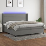 vidaXL Pat cu arcuri, saltea și LED, gri &icirc;nchis, 200x200 cm, textil