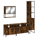 Cumpara ieftin Set mobilier de baie, 4 piese, stejar fumuriu, lemn prelucrat