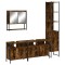 Set mobilier de baie, 4 piese, stejar fumuriu, lemn prelucrat