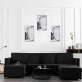 VidaXL Canapea extensibilă cu 4 locuri, negru, material textil