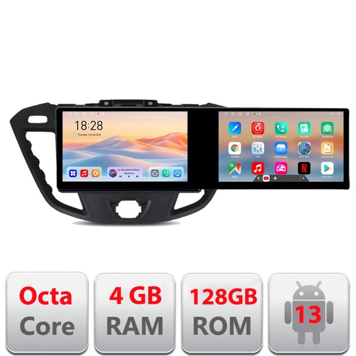 Navigatie Ford Transit Kit-845 Edotec 2 ecrane 8 core 4+128 21.6 inch Incell android Wifi 5Ghz gps internet CarStore Technology