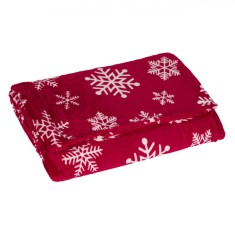 Cuvertură Decorativă, Crăciun, Bordo, Fulgi Albi, Flannel, 160x130cm