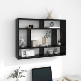Raft perete Gossi, 75x16x55 cm, lemn prelucrat, negru, suspendat, depozitare si expunere carti, obiecte decorative