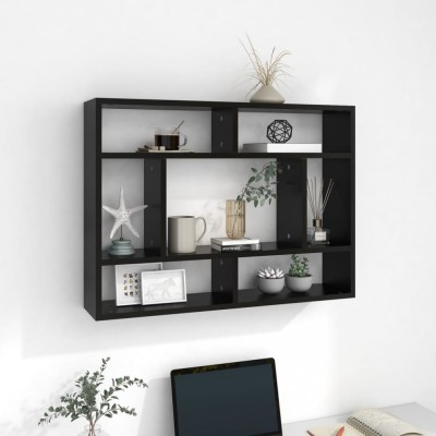 Gossi raft de perete, negru, 75x16x55 cm, lemn prelucrat foto