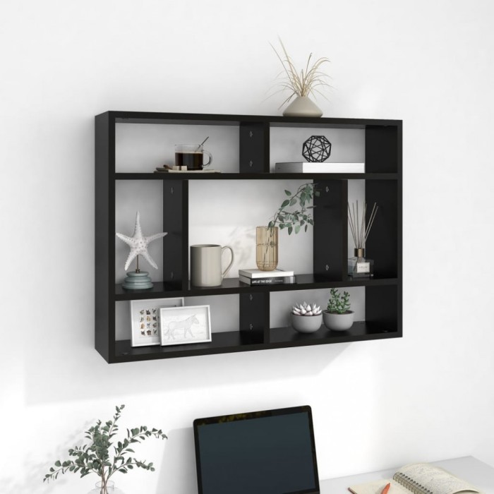 Gossi raft de perete, negru, 75x16x55 cm, lemn prelucrat