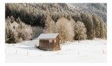 Tablou Canvas Căsuță din pădure &icirc;nzăpezită pe tema Iernii, 39 x 26 cm, CMCLASS