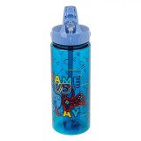 Sticlă Apă Gaming, Model Albastru, Capacitate 500ml, Plastic, Sistem Pai Flip Top, Oem