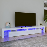 VidaXL Comodă TV cu lumini LED, alb extralucios, 260x36,5x40cm