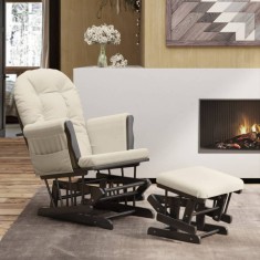 vidaXL Scaun glisant cu taburet, alb crem, material textil