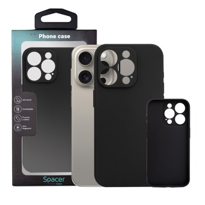 Husa Iphone 15 Pro Spacer, grosime 1.5mm, material flexibil TPU, negru &amp;quot;SPPC-AP-IP15P-TPU&amp;quot; foto