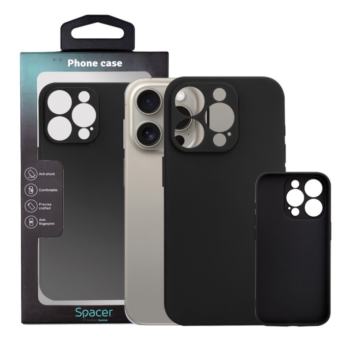 Husa Iphone 15 Pro Spacer, grosime 1.5mm, material flexibil TPU, negru &quot;SPPC-AP-IP15P-TPU&quot;