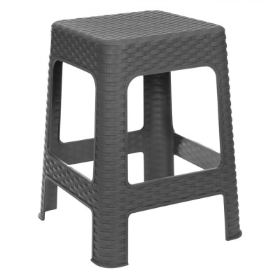 Taburet Plastic Rattan, Picioare Unite, Gri, 36.5x36.5x46cm foto