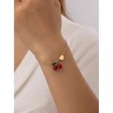 Cumpara ieftin Bratara aurie cu Pandativ Cirese si Inimioara - 13357