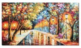 Cumpara ieftin Tablou indragostiti pictat manual living, Pe aleea cu felinare, 120x70cm ulei pe panza in cutit efect 3D, Leonard Covaci