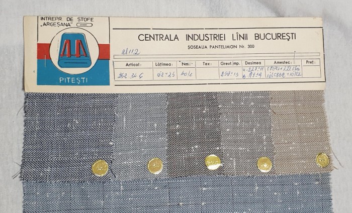 Epoca de Aur Intreprinderea de stofe Argesana Pitesti - MOSTRA de material