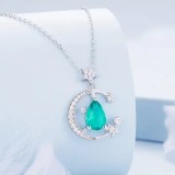 Cumpara ieftin Colier cu pandantiv din argint Luna si Stele cu Piatra Smarald Green Verde, Argintboutique