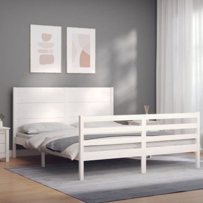 vidaXL Cadru de pat cu tăblie, alb, king size, lemn masiv foto