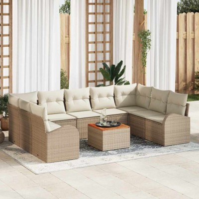 vidaXL Set de canapele pentru grădină cu pernă 10 pcs Bej Rattan poli 3347624 foto