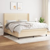 VidaXL Pat box spring cu saltea, crem, 160x200 cm, material textil 3131606