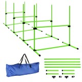 PawHut Set Agility pentru c&acirc;ini 4 piese reglabil pe &icirc;nălțime echipament Agility cu 4 obstacole husă de transport 99 x 65 x 94 cm Verde | Aosom Romania