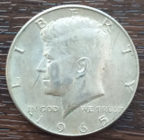 (A50) MONEDA DIN ARGINT SUA - HALF DOLLAR 1965, KENNEDY, 11.5 GR., PURITATE 400